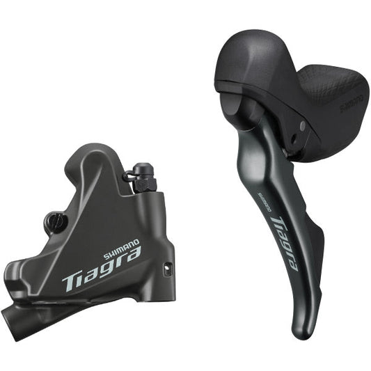 ST-4720 Tiagra 2-speed STI bled with BR-4770 flat mount calliper, left rear