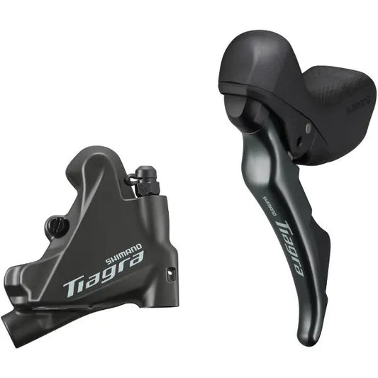 ST-4720 Tiagra 2-speed STI bled with BR-4770 flat mount calliper, left rear