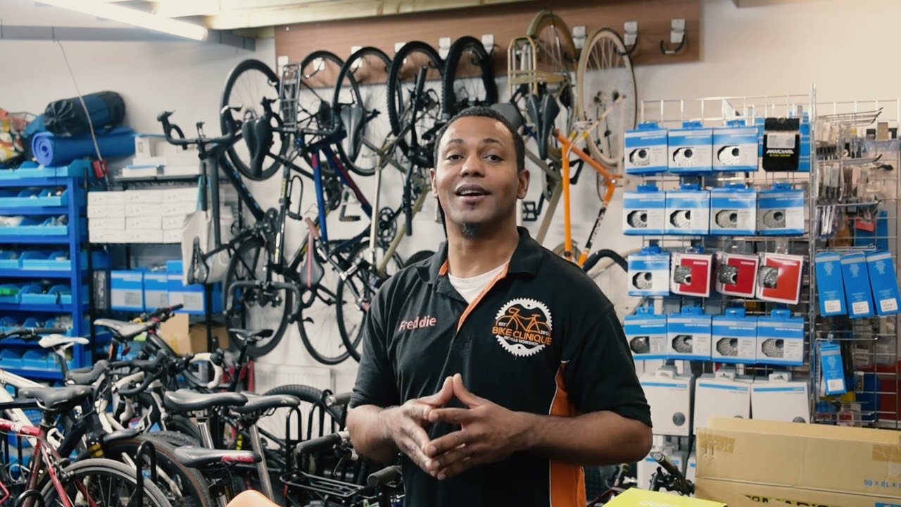 Freddie inside the Bike Clinique workshop